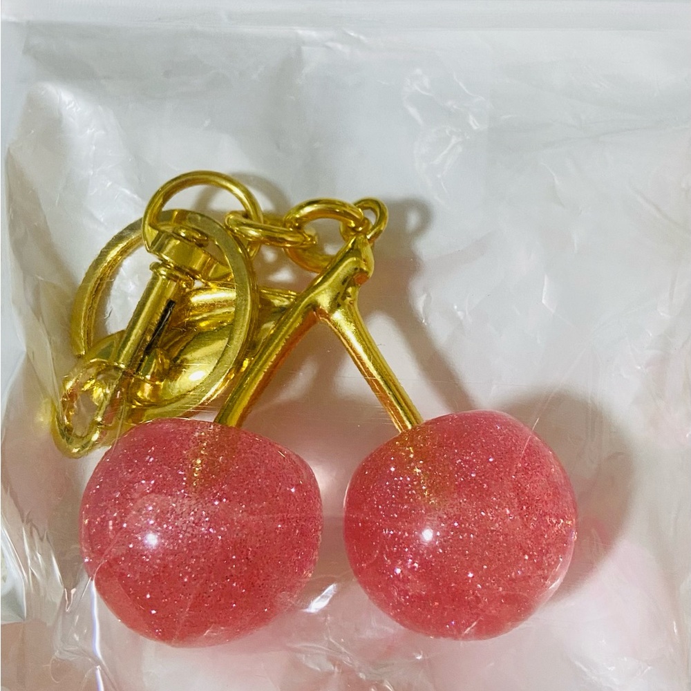 Cherry Keychain with Gold Accents